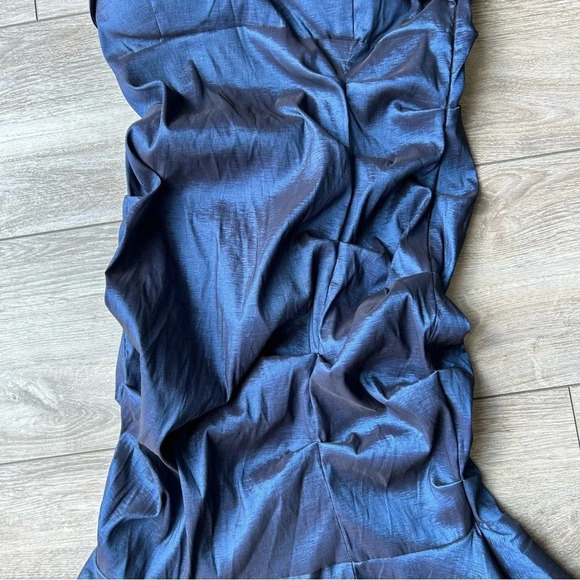 Bellissima Metallic Blue One Shoulder Maxi Prom Dress - Picture 7 of 16